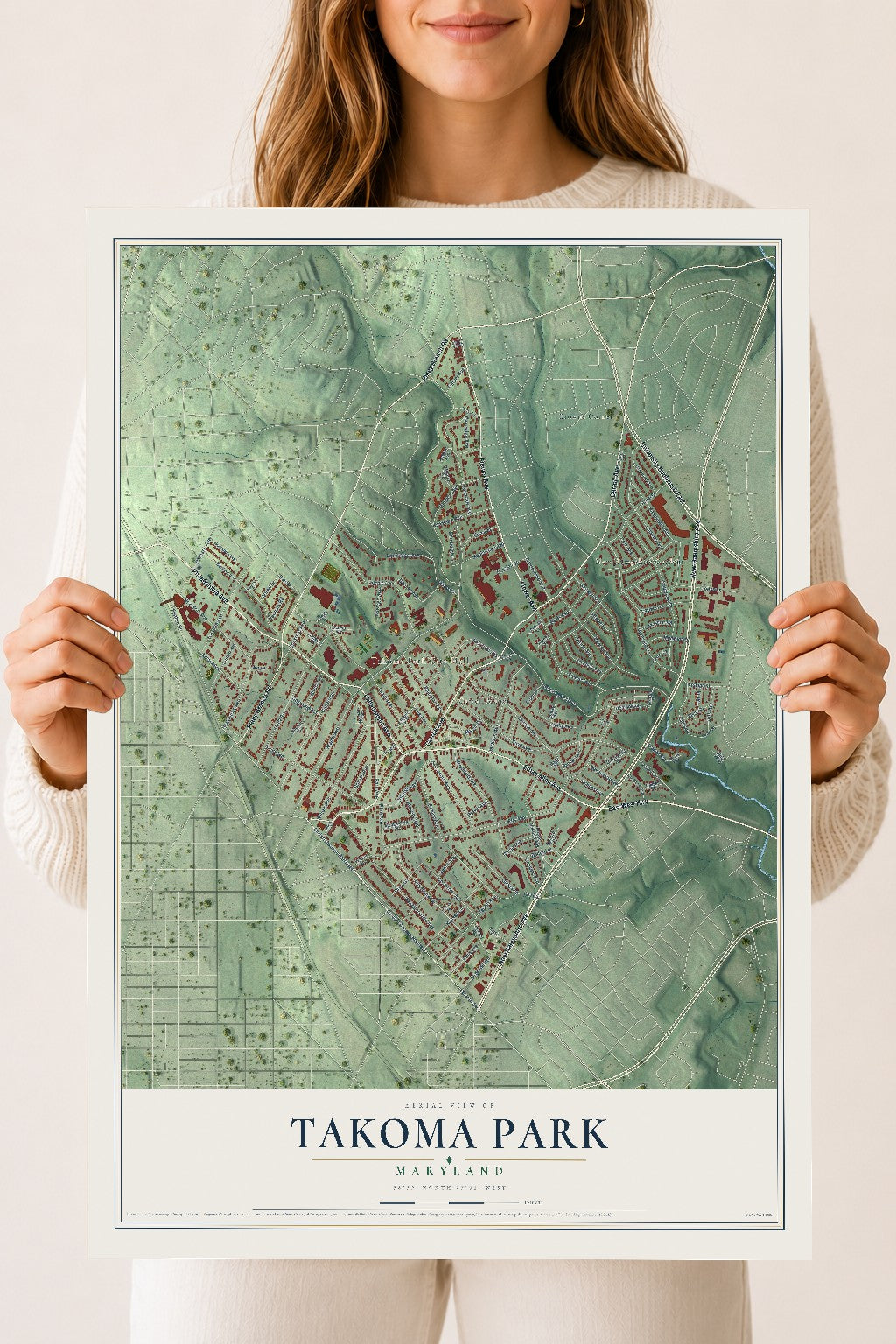 Map of Takoma Park, Maryland, 18 x 24 inch unframed archival matte print