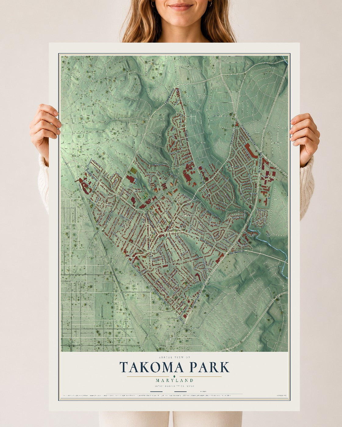 Map of Takoma Park, Maryland, 24 x 36 inch unframed archival matte print