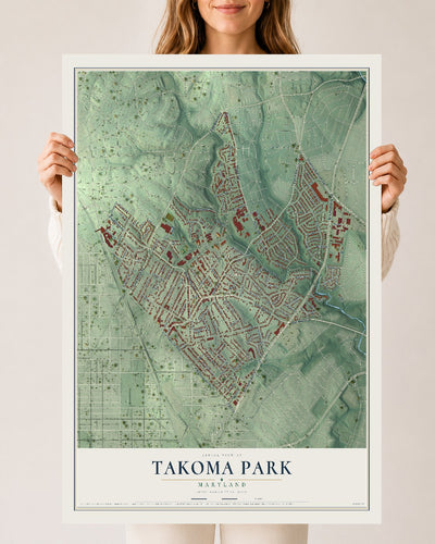 Map of Takoma Park, Maryland, 24 x 36 inch unframed archival matte print