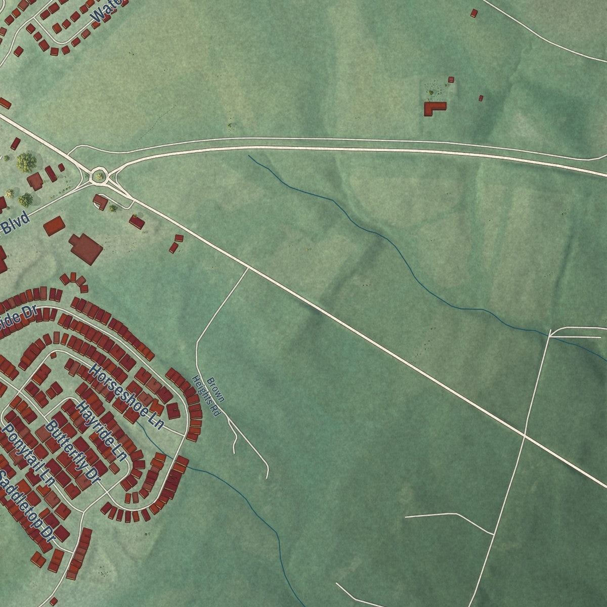 Second close-up of the map of Taneytown, Maryland print showing more streets and buildings