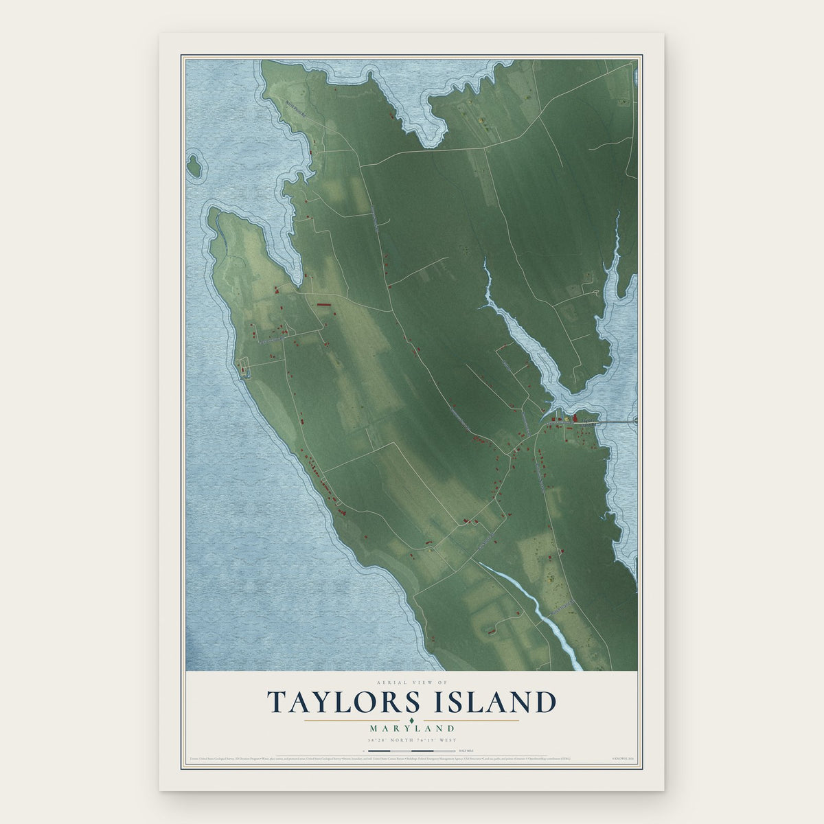 Taylors Island, Maryland map print, the full design