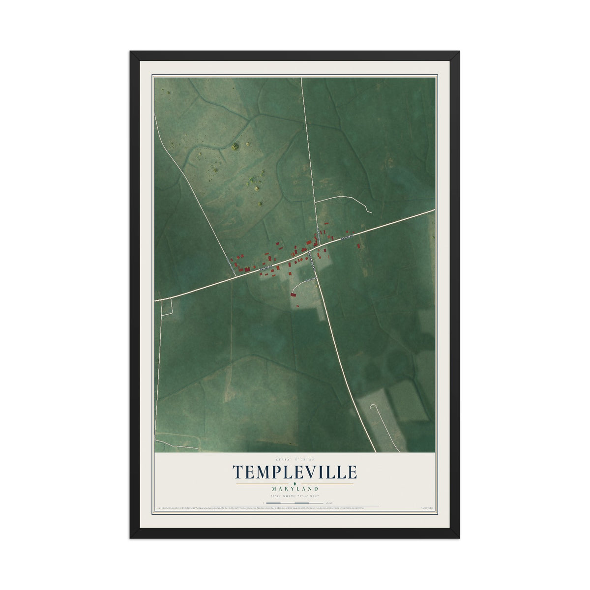Map of Templeville, Maryland, 12 x 18 inch print in a black wood frame