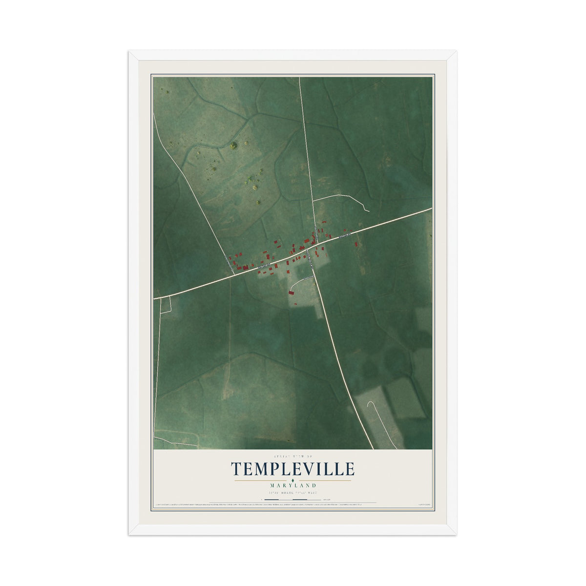 Map of Templeville, Maryland, 12 x 18 inch print in a white wood frame