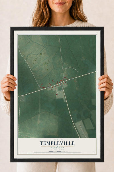 Map of Templeville, Maryland, 18 x 24 inch print in a black wood frame