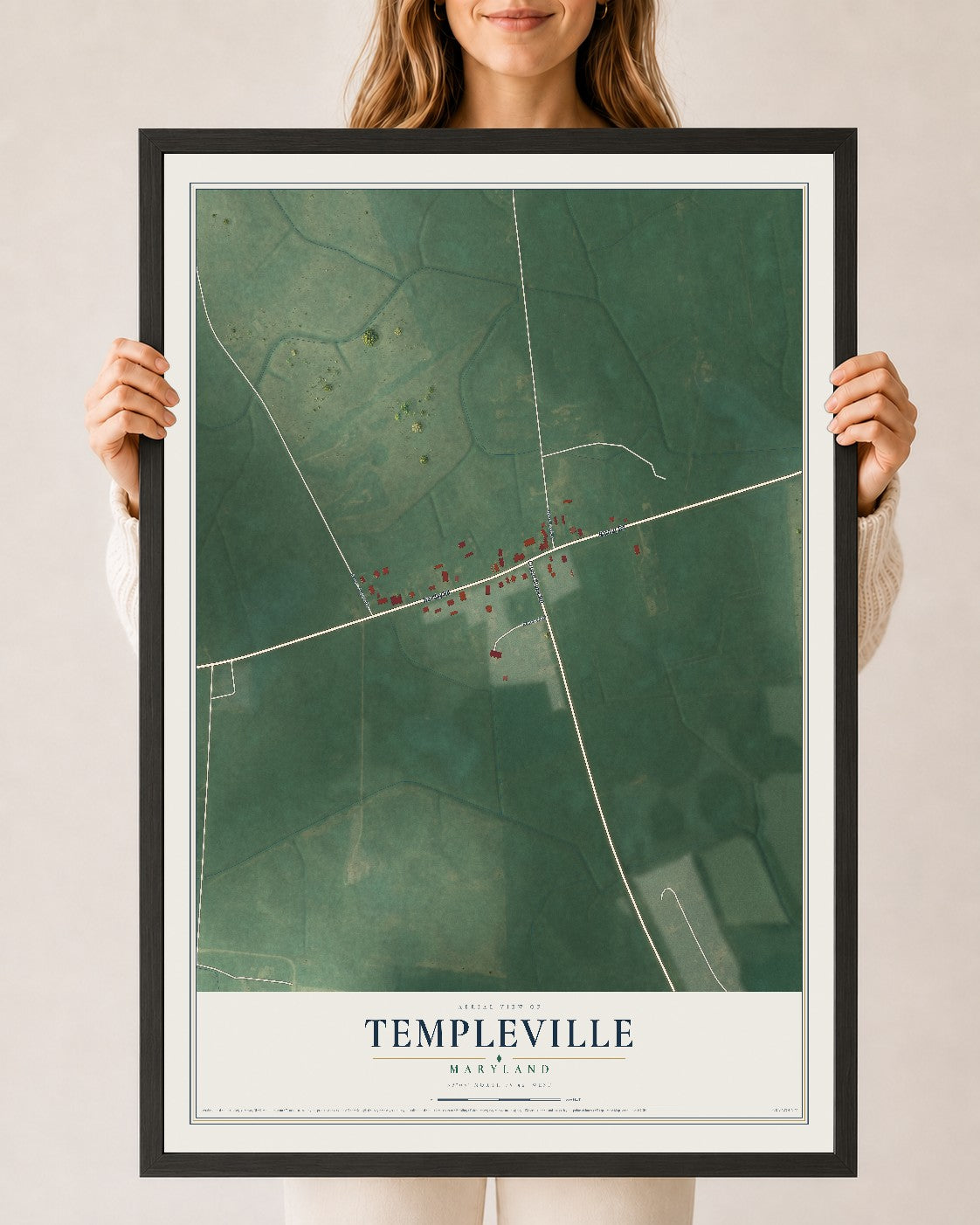 Map of Templeville, Maryland, 24 x 36 inch print in a black wood frame