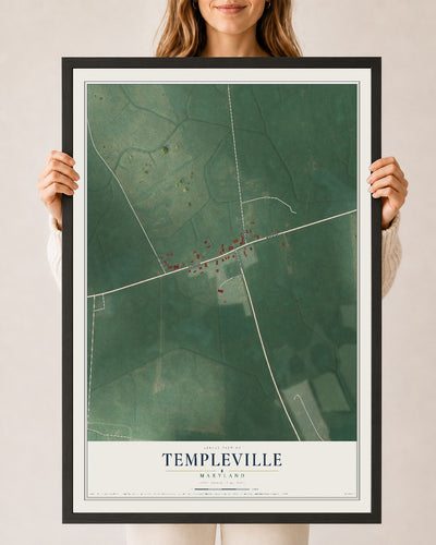 Map of Templeville, Maryland, 24 x 36 inch print in a black wood frame