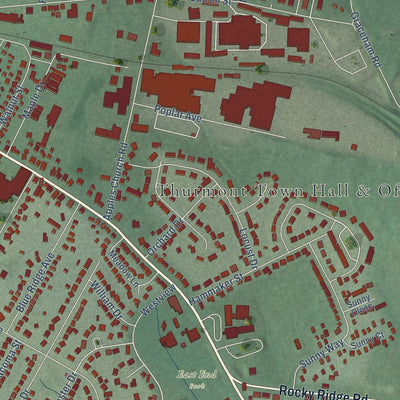 Close-up of the map of Thurmont, Maryland print showing street and building detail