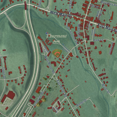Second close-up of the map of Thurmont, Maryland print showing more streets and buildings