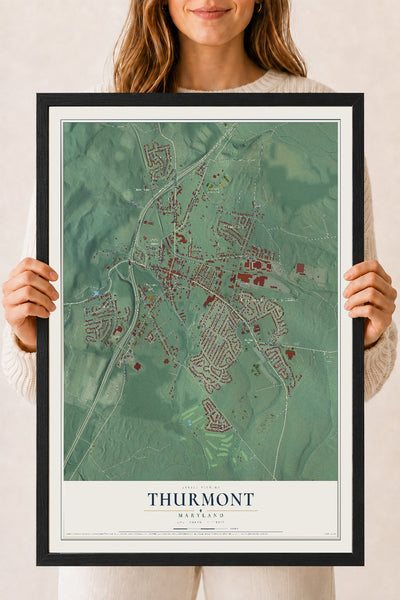 Map of Thurmont, Maryland, 18 x 24 inch print in a black wood frame