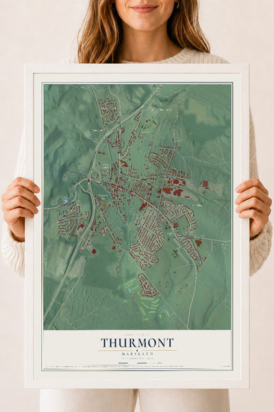 Map of Thurmont, Maryland, 18 x 24 inch print in a white wood frame