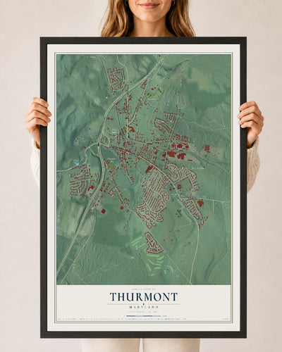Map of Thurmont, Maryland, 24 x 36 inch print in a black wood frame