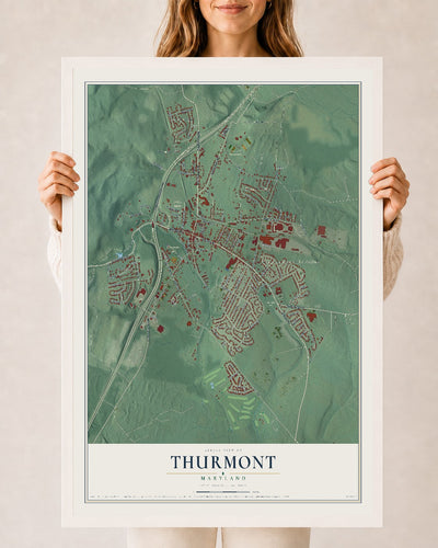 Map of Thurmont, Maryland, 24 x 36 inch print in a white wood frame