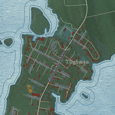 Close-up of the map of Tilghman Island, Maryland print showing street and building detail