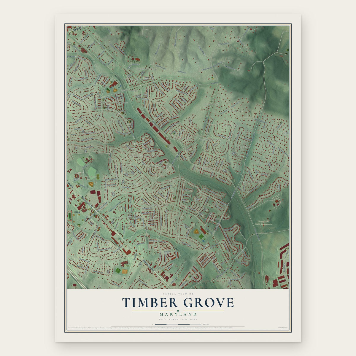 Timber Grove, Maryland map print, the full design