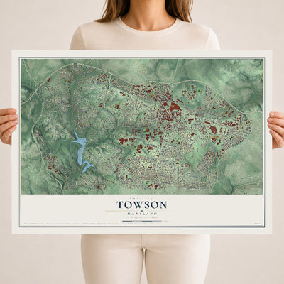 Map of Towson, Maryland, 18 x 24 inch unframed archival matte print