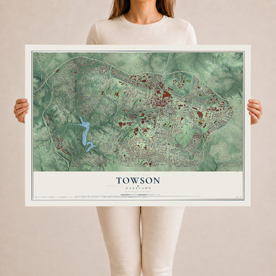 Map of Towson, Maryland, 24 x 36 inch unframed archival matte print