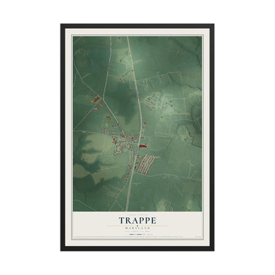 Map of Trappe, Maryland, 12 x 18 inch print in a black wood frame