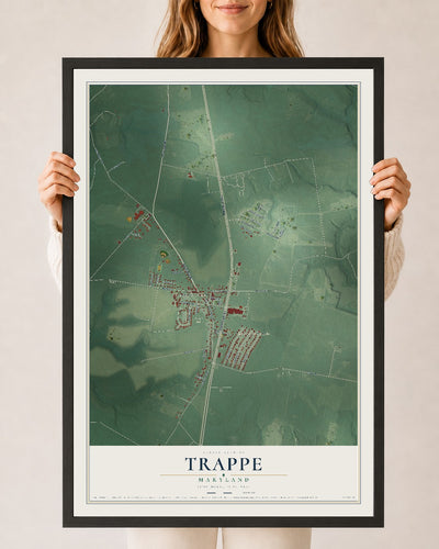 Map of Trappe, Maryland, 24 x 36 inch print in a black wood frame