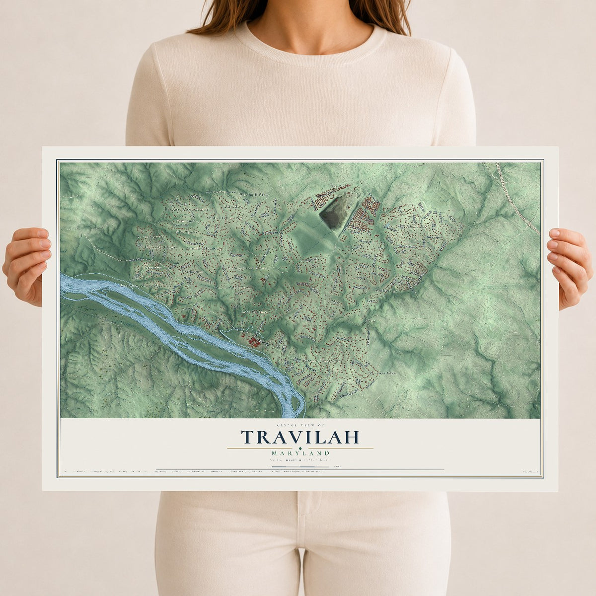Map of Travilah, Maryland, 12 x 18 inch unframed archival matte print