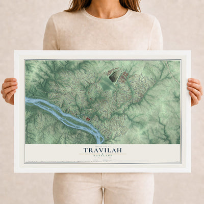 Map of Travilah, Maryland, 12 x 18 inch print in a white wood frame