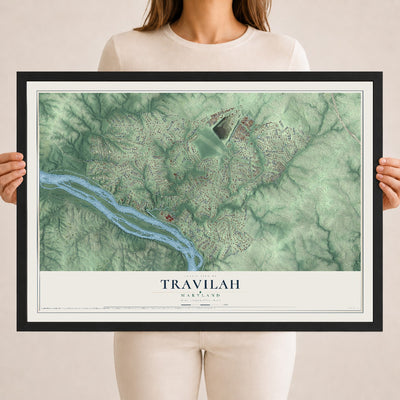 Map of Travilah, Maryland, 18 x 24 inch print in a black wood frame