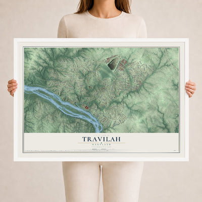 Map of Travilah, Maryland, 24 x 36 inch print in a white wood frame