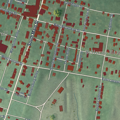 Close-up of the map of Union Bridge, Maryland print showing street and building detail