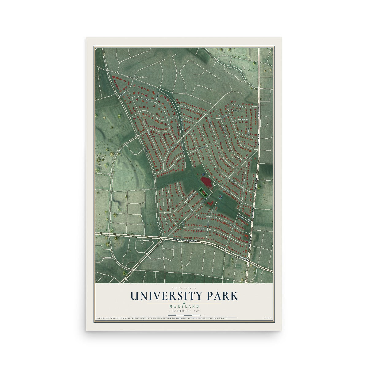 Map of University Park, Maryland, 12 x 18 inch unframed archival matte print