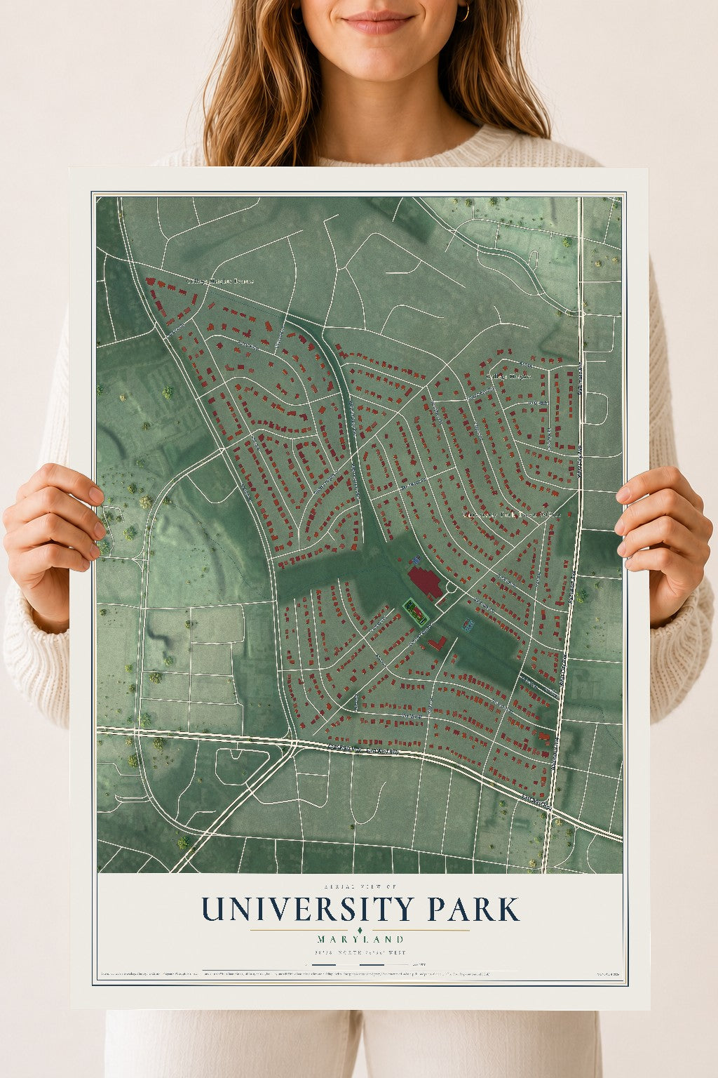 Map of University Park, Maryland, 18 x 24 inch unframed archival matte print