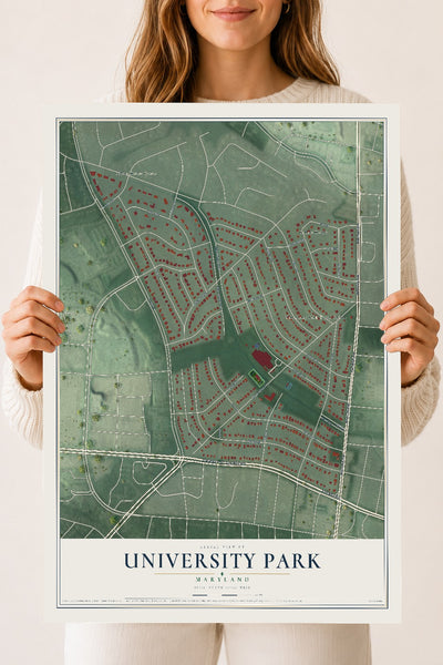 Map of University Park, Maryland, 18 x 24 inch unframed archival matte print