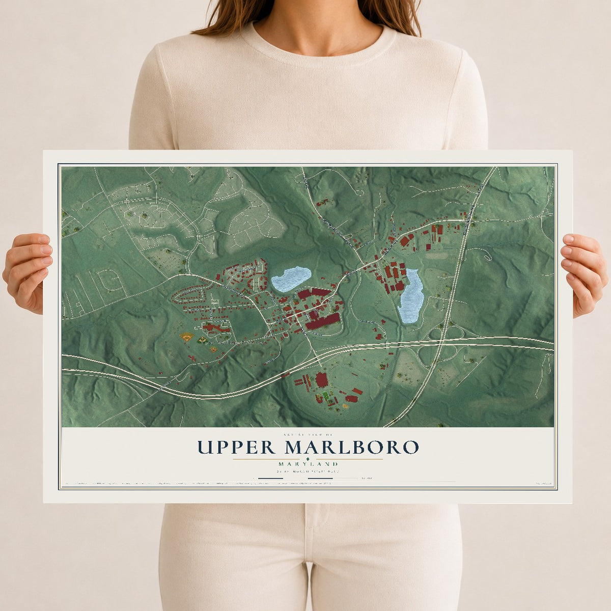 Map of Upper Marlboro, Maryland, 12 x 18 inch unframed archival matte print