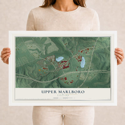 Map of Upper Marlboro, Maryland, 12 x 18 inch print in a white wood frame