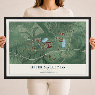 Map of Upper Marlboro, Maryland, 18 x 24 inch print in a black wood frame