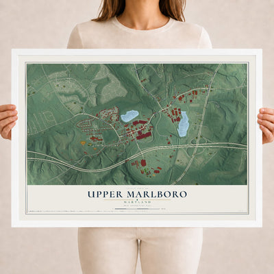 Map of Upper Marlboro, Maryland, 18 x 24 inch print in a white wood frame