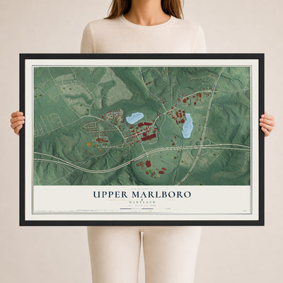 Map of Upper Marlboro, Maryland, 24 x 36 inch print in a black wood frame