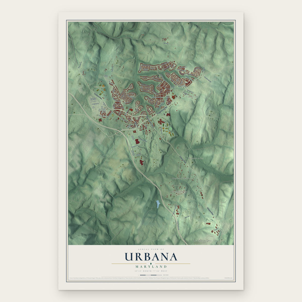 Urbana, Maryland map print, the full design