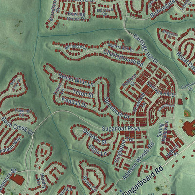Close-up of the map of Urbana, Maryland print showing street and building detail