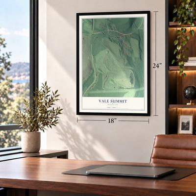 Vale Summit, Maryland map, 18 x 24 inch print in a black frame in a home office