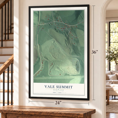 Vale Summit, Maryland map, 24 x 36 inch print in a black frame by a staircase