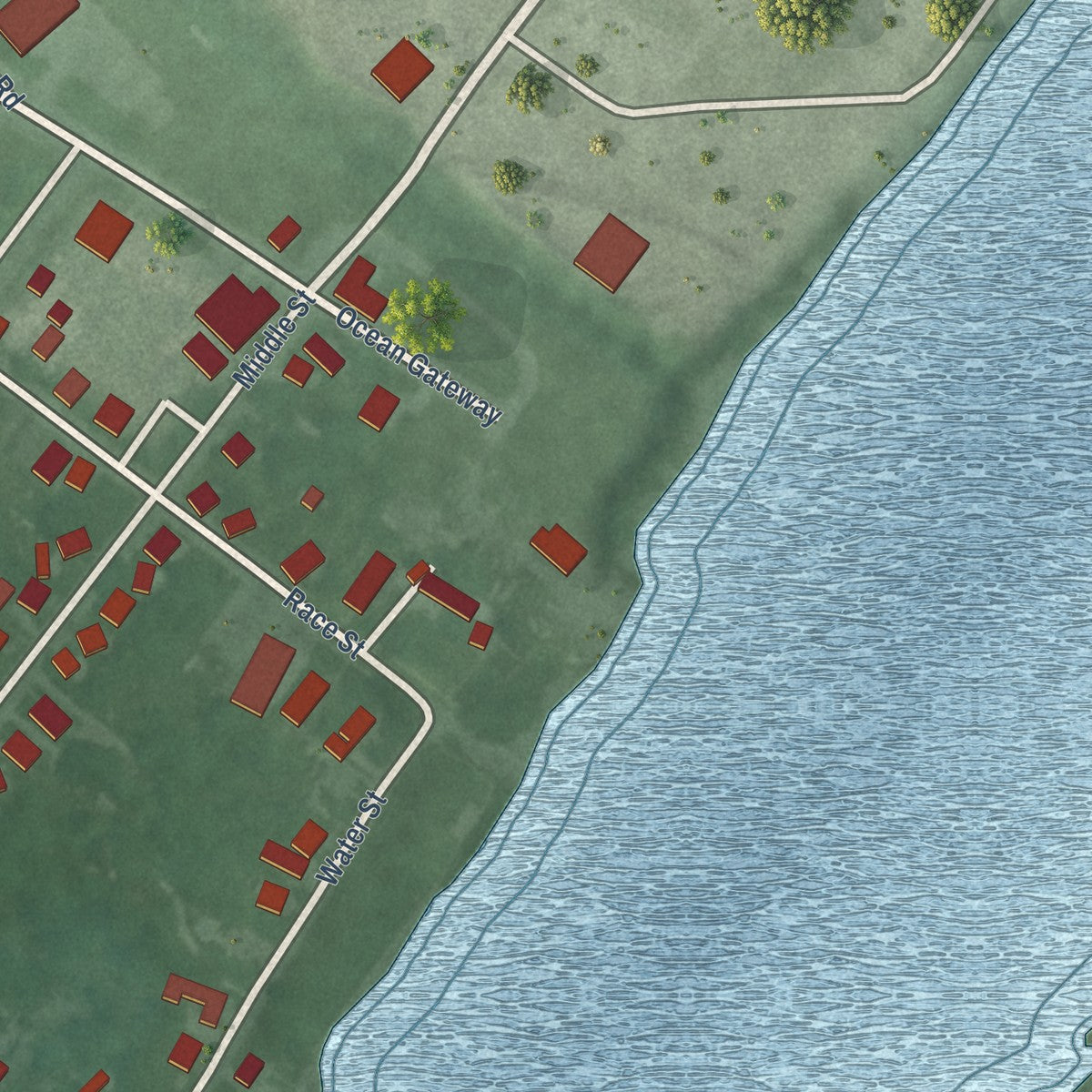 Second close-up of the map of Vienna, Maryland print showing more streets and buildings