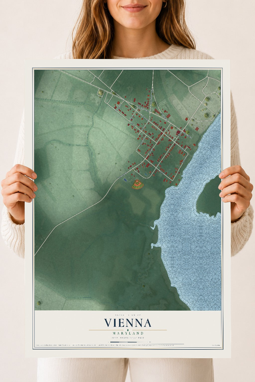 Map of Vienna, Maryland, 18 x 24 inch unframed archival matte print