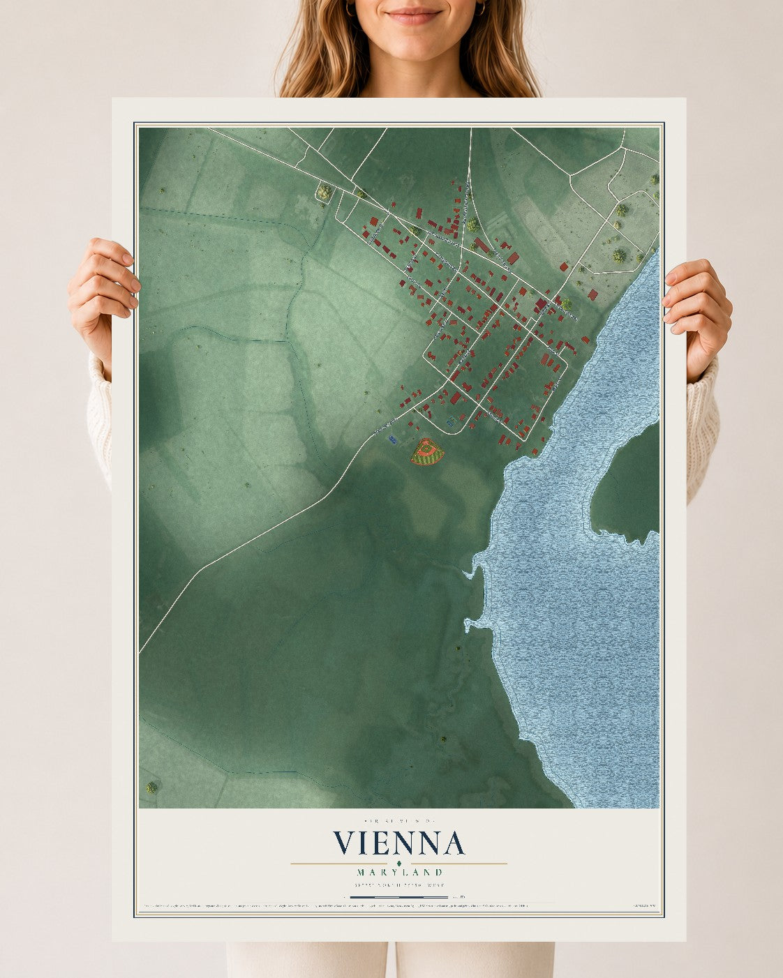 Map of Vienna, Maryland, 24 x 36 inch unframed archival matte print