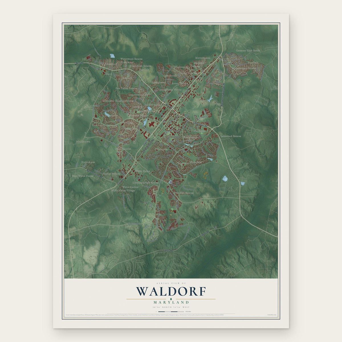 Waldorf, Maryland map print, the full design