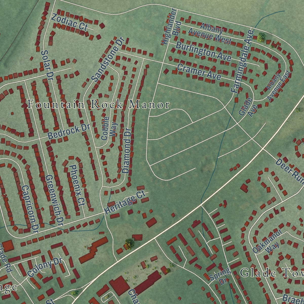 Close-up of the map of Walkersville, Maryland print showing street and building detail