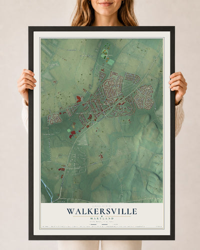 Map of Walkersville, Maryland, 24 x 36 inch print in a black wood frame