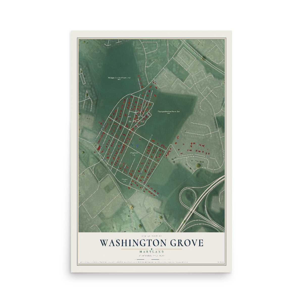 Map of Washington Grove, Maryland, 12 x 18 inch unframed archival matte print