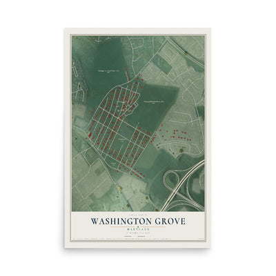 Map of Washington Grove, Maryland, 12 x 18 inch unframed archival matte print