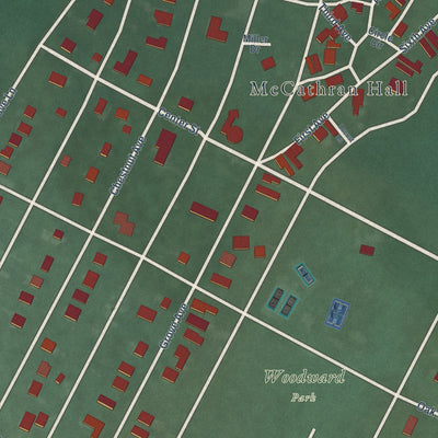Second close-up of the map of Washington Grove, Maryland print showing more streets and buildings