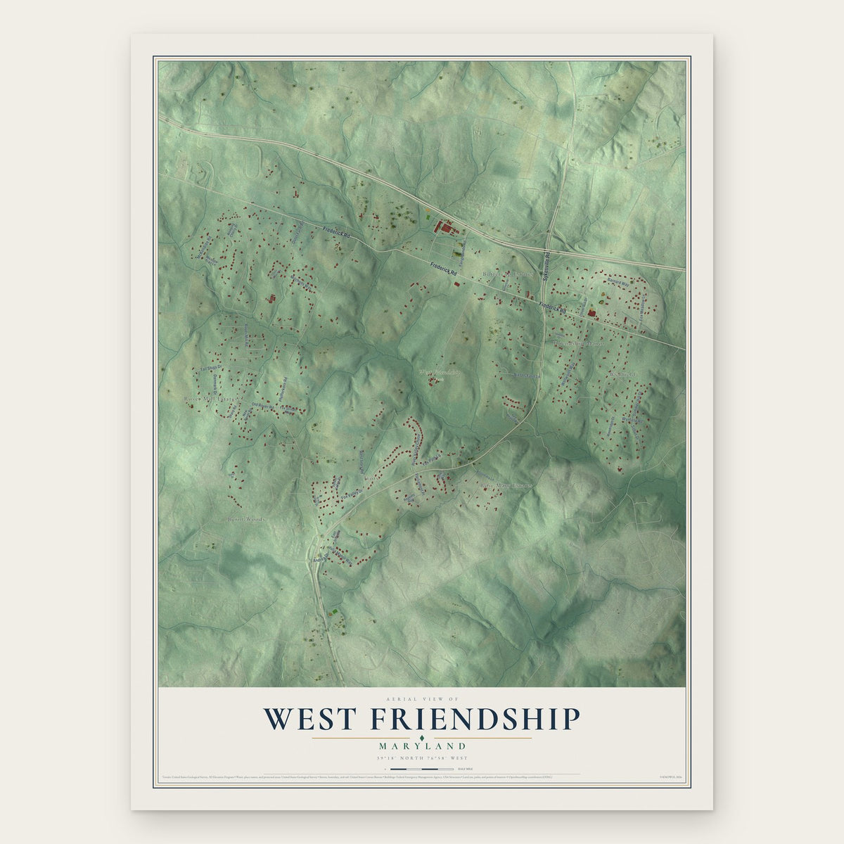 West Friendship, Maryland map print, the full design