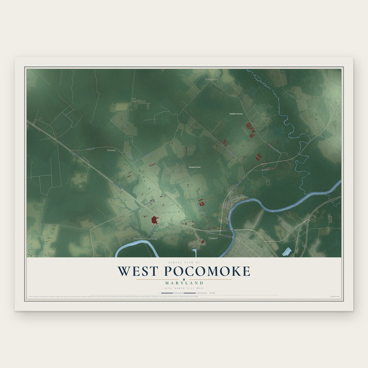 West Pocomoke, Maryland map print, the full design